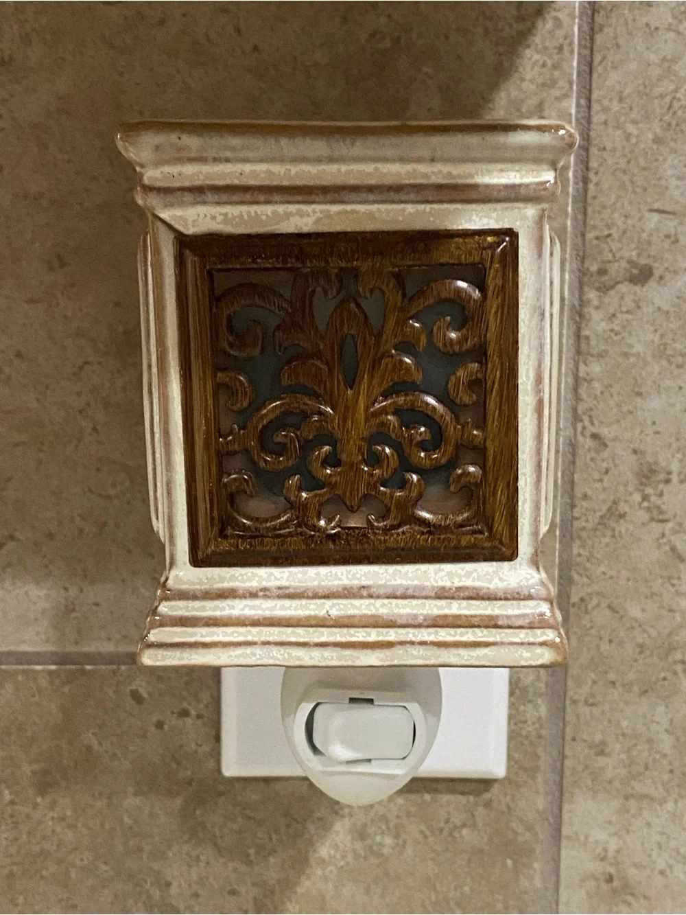 Wax Mini Warmer Plug-in Nightlight Ceramic Cream Brown Rustic